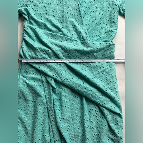 Rachel Roy teal eyelet faux wrap dress with mock collar. Size M - Picture 9 of 11